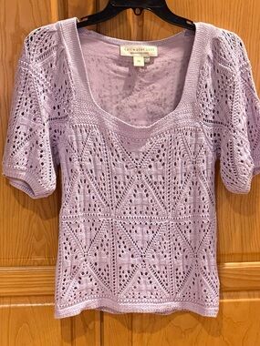 Saltwater Luxe Crochet Lavender Knit Sweater Short Sleeve Size Medium